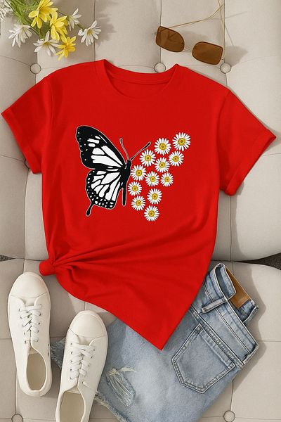 BENROMA 1 tricou este un cadou pentru achiziții de 6 și mai sus în coș - Tricou unisex cu imprimeu fluture margaretă