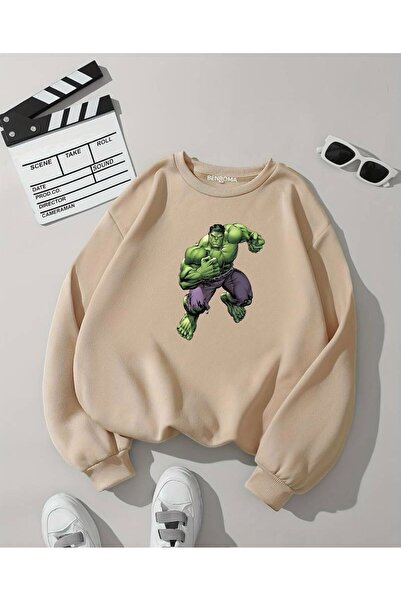 DM DOLCE MORE Hanorac unisex pentru copii, din bumbac pieptănat cu 3 fire, cu imprimeu cu personajul HULK din desene animate, cu gât rotund