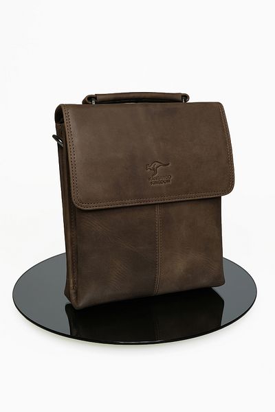 KANGAROO KINGDOM Men's Hand Bag Postman Genuine Leather Cowhide Dark Camel Crazy Horse 2344-Zkc