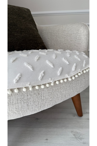 DİLETTO Oturma Yerini Kapatan Ponponlu Koltuk Örtüsü Pamuk | Berjer Örtüsü Koltuk Şalı 70x95 Cm Ekru