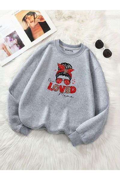 BENROMA Unisex Παιδικό φούτερ - Loved Mama Printed, Crew Neck