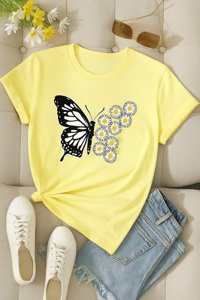 BENROMA Tricou oversize unisex cu imprimeu Papatyalı Kelebek