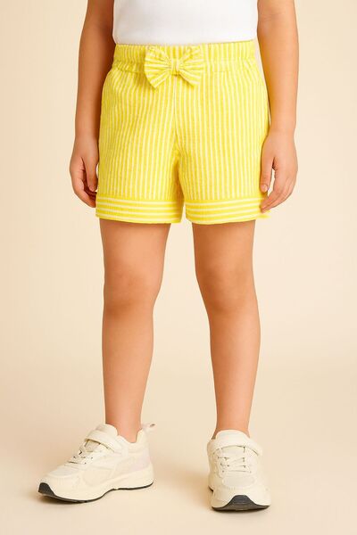 ESİLA KİDS Kız Çocuk Yazlık Şort Çizgili Fiyonklu Rahat Kesim Pamuklu Double Paçalı Bermuda Şort 3-6 yaş