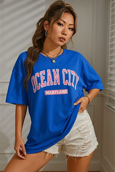 E-ROMA Tricou unisex oversize cu imprimeu Ocean City