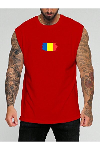 E-ROMA تي شيرت بدون أكمام مطبوع عليه علم رومانيا