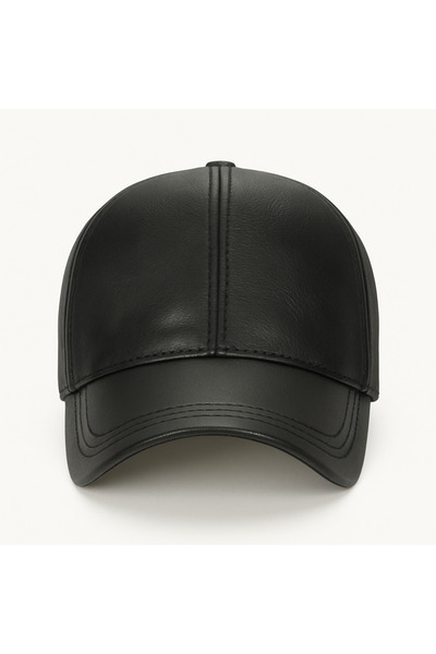 ZELIA Wear Tasarım Hakiki Deri Siyah Şapka