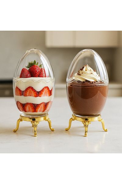 FAIR HOME Set of 2 Gold Metal Leg Glass Egg Shaped Multi-Purpose Decorative Box