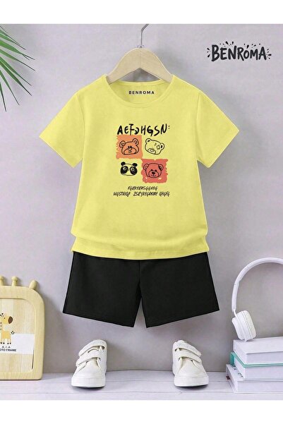 BENROMA طقم شورت للأطفال للجنسين - طباعة شخصية