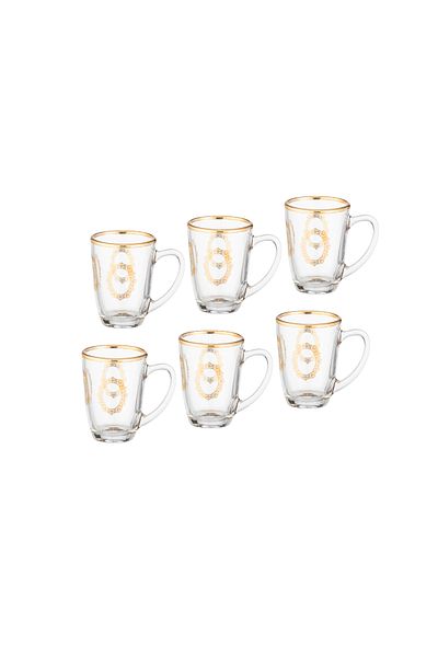 Dania Danya Set of 6 Glass Tea Cups with Elegant Decoration in the Center, Capacity 90ml