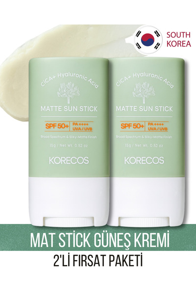 KORECOS Matte Sun Stick Spf50+ PA++++ UVA/UVB Mat Bitişli Yüksek Korumalı Sti...