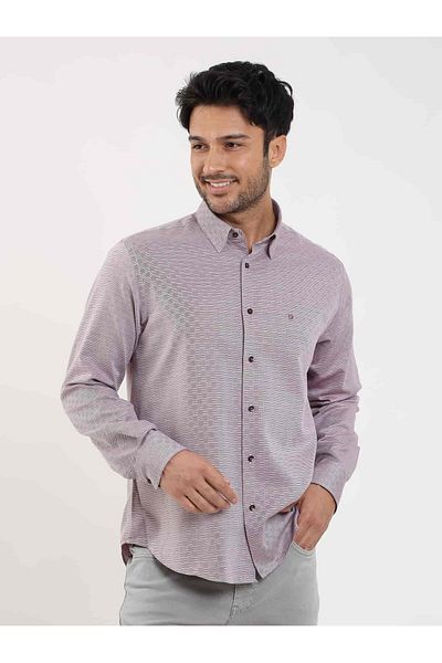 Dufy Men's Claret Red Regular Fit Dobby Shirt - Long Sleeve, Buttoned Collar - 98964