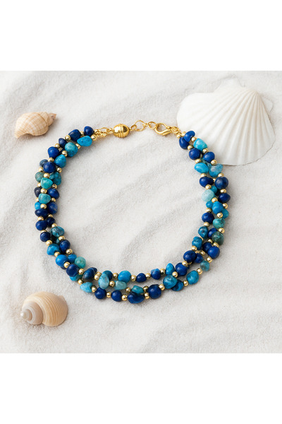 Asteria Elite Lacivert Mavi Iri Kırık Akik 3 Sıralı Ayrılabilen Huzur Ve Iletişim Ve Nazardan Koruma Kolyesi