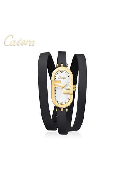 catera Caterra women's watch, white leather, gold frame