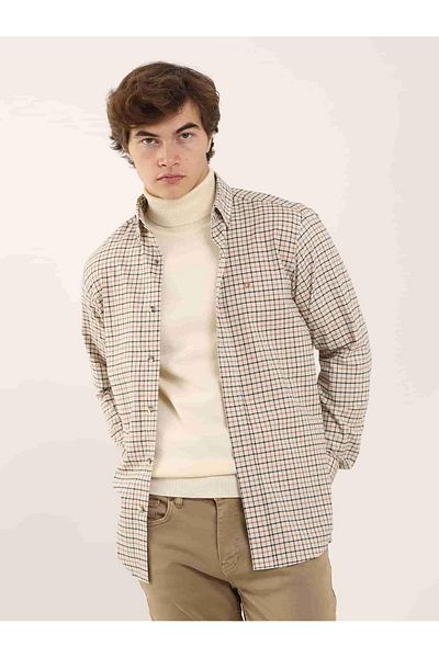 Dufy Tile Men's Regular Fit Checked Buttoned Collar Long Sleeve Lumberjack Shirt - 97896