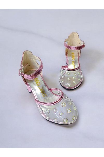 pediashoes Girl's Transparent Pink Color Little Heels Evening Shoes