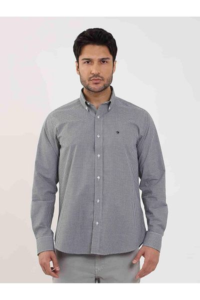 Dufy Men's LonG Sleeve Shirt - Black, Pitikare Pattern, ButtoneD Collar - 98454