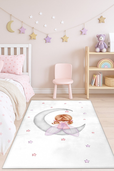 Bebişim Halı Sevimli Ayda Oturan Kız Bambu Çocuk Halısı