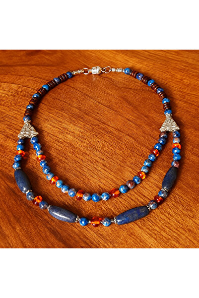 Asteria Elite اللازورد العنبر جاسبر 2 صفوف الحظ والتنوير الروحي قلادة