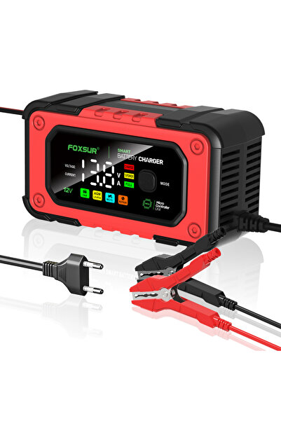 Choice شاحن بطارية السيارة 12 فولت 7 أمبير بمقبس الاتحاد الأوروبي باللون الأح...