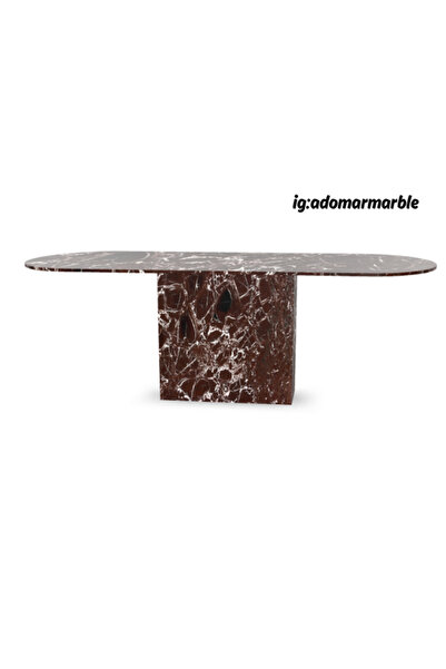 adomarmarblehandmadeandluxury Vişne Mermer Yemek Masası, Rosso Levanto Mermer Masa, Elips Yemek Masası, Özel ölçü