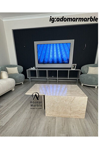 adomarmarblehandmadeandluxury Traverten Orta Sehpa, İkili Orta Sehpa, Özel Ölçü, Gerçek Traverten Orta Sehpa, %100 Traverten