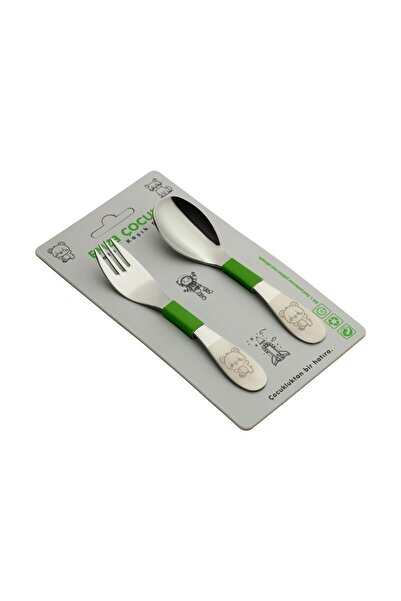 EMZE Paslanmaz Çelik Çatal Kaşık Seti Ayıcık Desenli