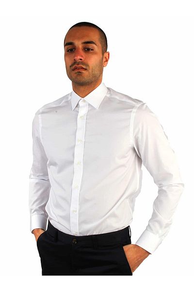 Dufy Cămașă albă slim fit pentru bărbați, guler drept Brent, mânecă lungă - 36106