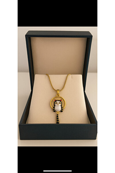 VELMORIA Kadın Paslanmaz Çelik Kedi Figürlü Sevimli Şık Kolye