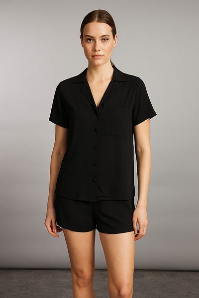 Noi Belis Black Viscose Shorts Woven Pajamas Set Ss25Au0020