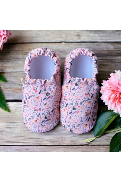 Kokopatik ,Non-Slip Sole,Organic Cotton Home Nursery Booties,Pink Spring Patterned Booties
