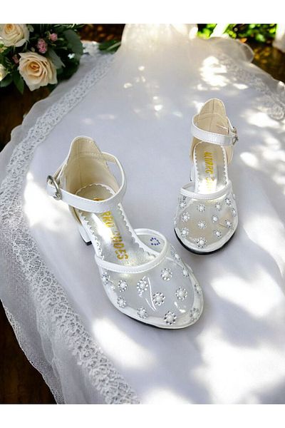 pediashoes Girl's Transparent White Color Little Heels Evening Shoes