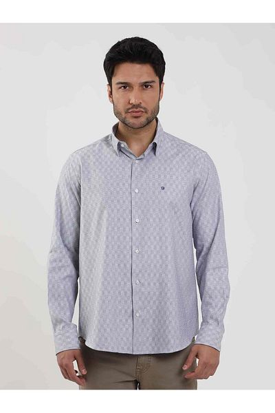 Dufy Men's Navy Blue ReGular Fit PatterneD Shirt - ButtoneD Collar, LonG Sleeve - 99304