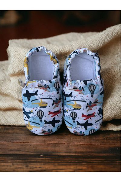 Kokopatik ,Non-Slip Sole,Organic Cotton Home Nursery Booties,Flying Vehicles Patterned Booties