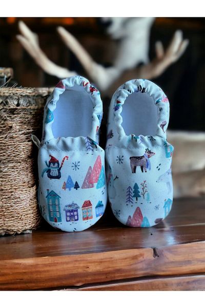 Kokopatik ,Non-Slip Sole,Organic Cotton Home Nursery Booties,Christmas Festive Patterned Booties