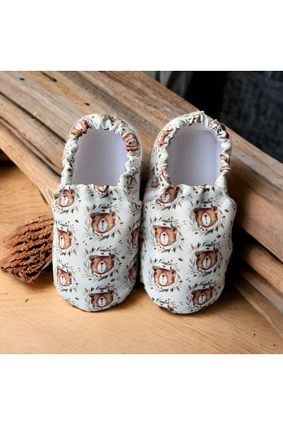Kokopatik ,Non-Slip Sole,Organic Cotton Home Nursery Booties,Nature Bear Pattern Booties