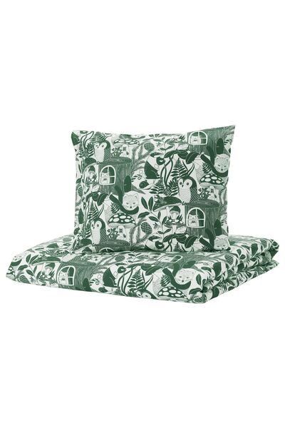 IKEA çocuk nevresim takımı, beyaz-yeşil, 150x200/50x60 cm