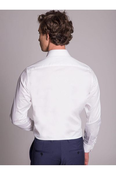 Dufy White Men's Regular Fit Plain Classic Collar Long Sleeve Shirt - 36004