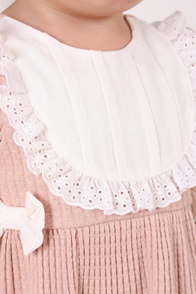 kidello Dusty Rose Pleated Collar Detailed Baby Girl Dress