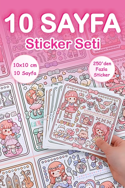 Grafikup 10 Sayfa Sevimli Kız ve Ayıcık Sticker Seti - Kalem Defter Suluk Öze...