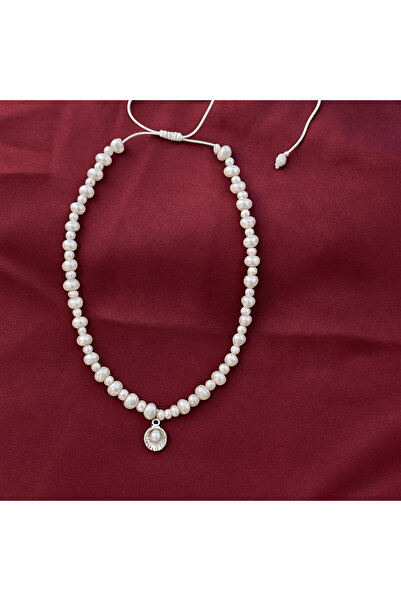 Femenino Doğal İnci Detaylı Ayarlanabilir istridye Uçlu Choker Kolye