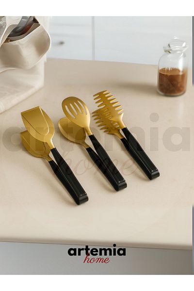DMR LİFE Gold Black Service Presentation Pasta Pasta Salad Cake Tongs Set Set of 3