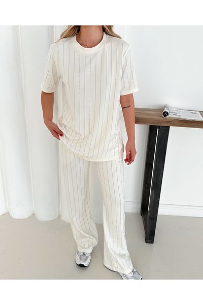 badibadii Women's Shabby Pearl Blouse Elastic Waist Pants Modal Suit 3089 60283231