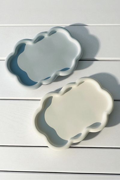 Minic Store Set of 2 Handmade Cloud Tray - Candle Coaster - Jewelry Plate - Blue & White 22cm