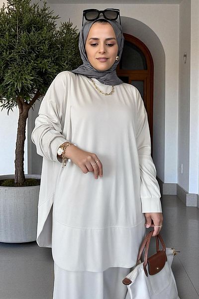 Aselim Hijap Moda Velura Flexible and Soft Textured Double Set |   Seasonal -36-48 Size Beige