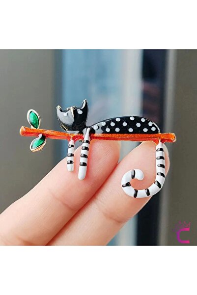 Cinderella Sevimli Siyah Kedi Broş - Unisex Kedili Hediyelik Aksesuar Çanta Ş...