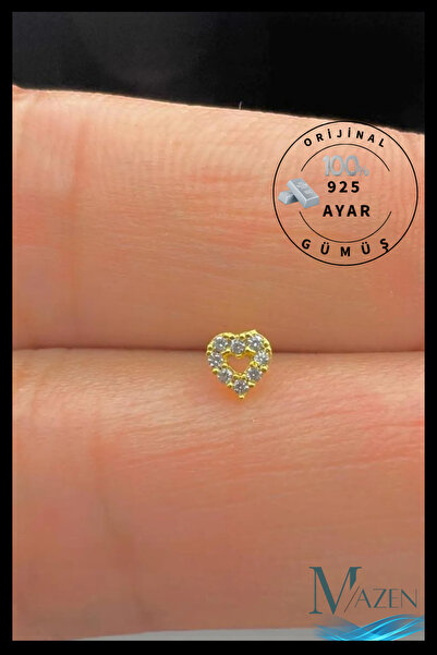 MAZEN 925 Ayar Gümüş Hızma. Gri, Zirkon Taşlı Kalp Model Sarı Renk