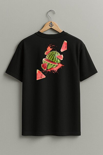 Bahriyeli Collection Оверсайз лятна плодова тениска с дизайн на диня на гърба...