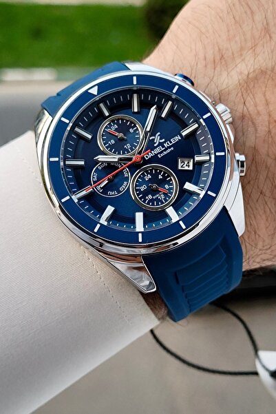 Daniel Klein 45 Mm Kasası Gri Kordonu Lacivert Renk Fonksiyonlu Erkek Kol Saati