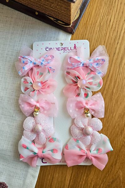 Cinderella 10'lu Pembe Kız Bebek Astarlı Pens Toka Seti - İncili Fiyonk Kurde...