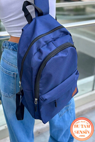 Bu Tam Sensin Lacivert Unisex Okul Sırt Çantası Fermuarlı 3 Bölmeli Yan Cepli...